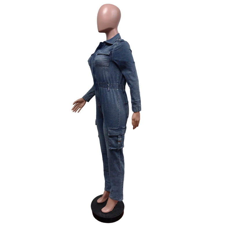 MALYBGG Fresh Release: Trendy Washed High - Stretch Long - Sleeve Denim Jumpsuit ZZ-27621