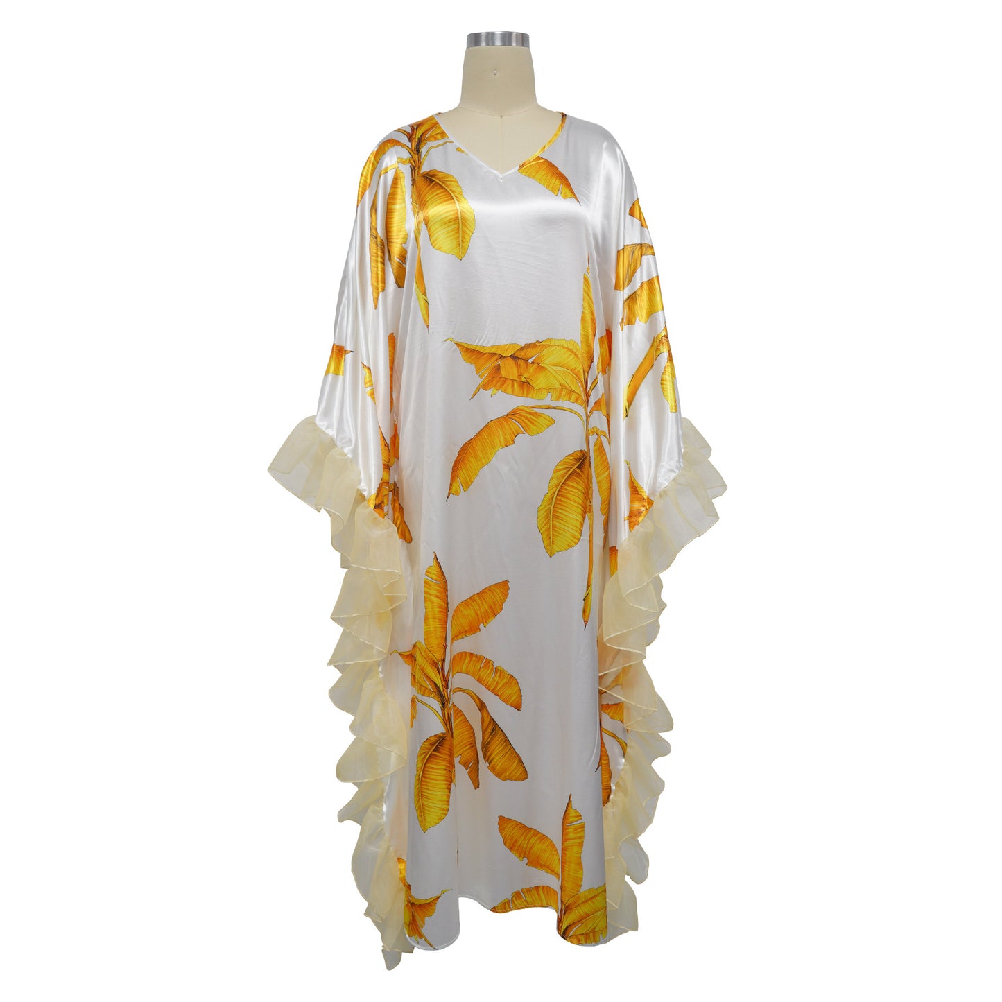 MALYBGG V-Neck Printed Loose Casual Dress in Imitation Silk 10776LY