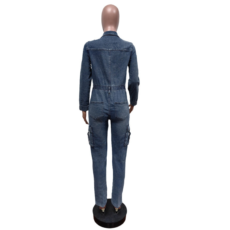 MALYBGG Fresh Release: Trendy Washed High - Stretch Long - Sleeve Denim Jumpsuit ZZ-27621