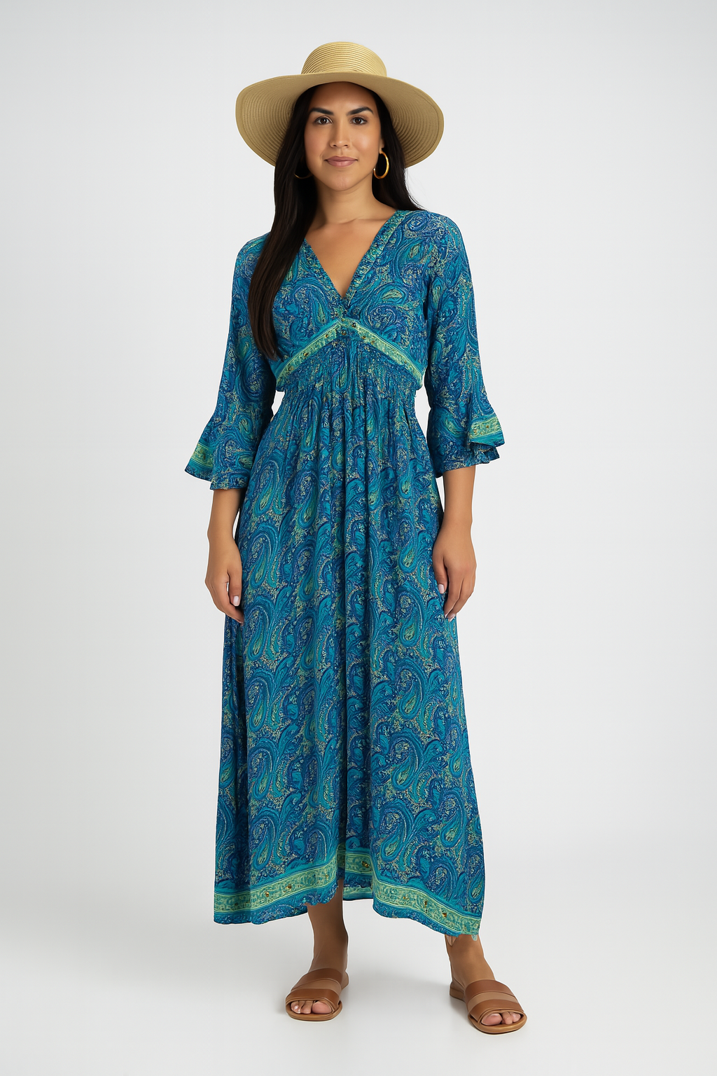 MALYBGG ELEGANT ROYAL BLUE PAISLEY MAXI DRESS FOR BEACH & VACATION