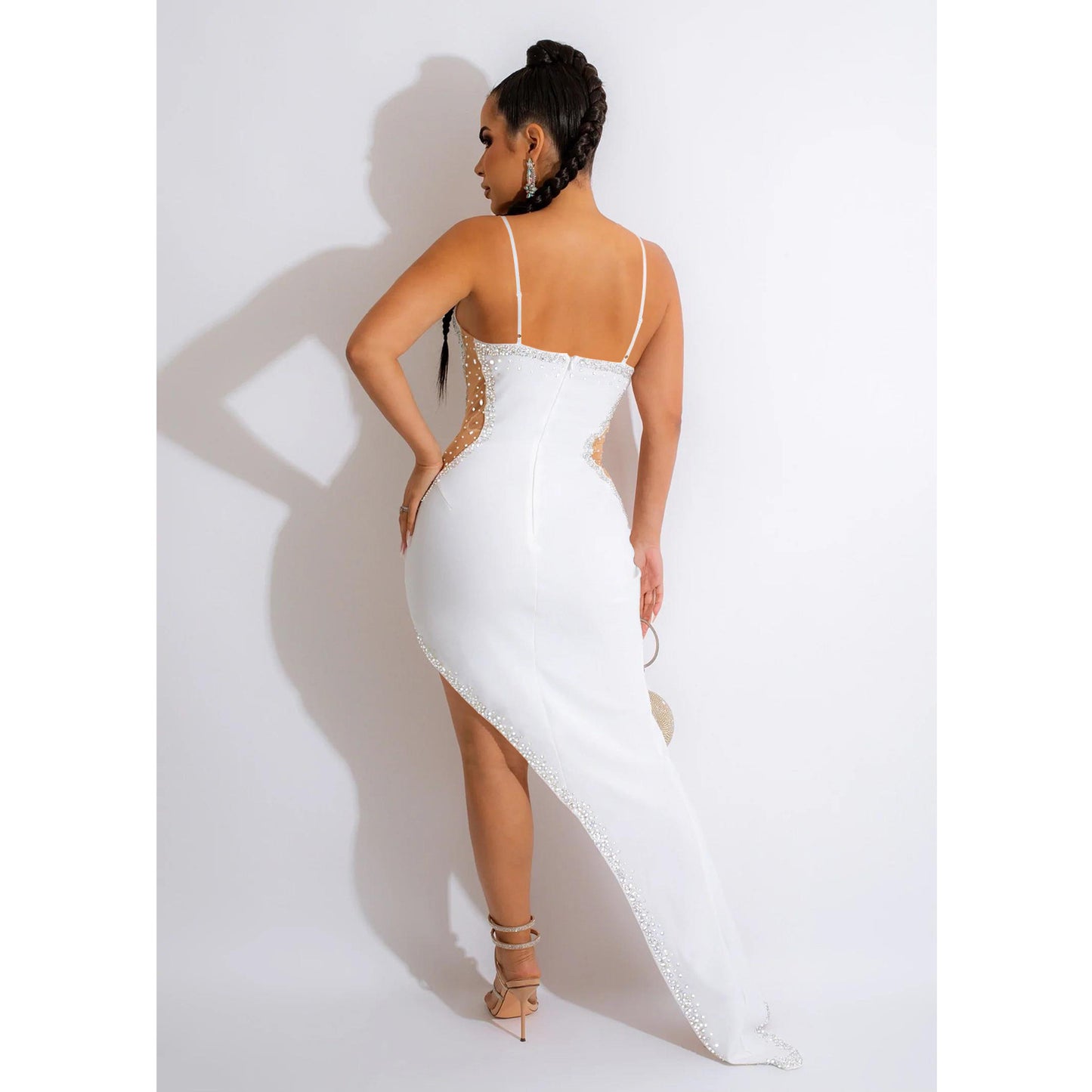 MALYBGG Solid Color Rhinestone Strap Maxi Dress 6039LY