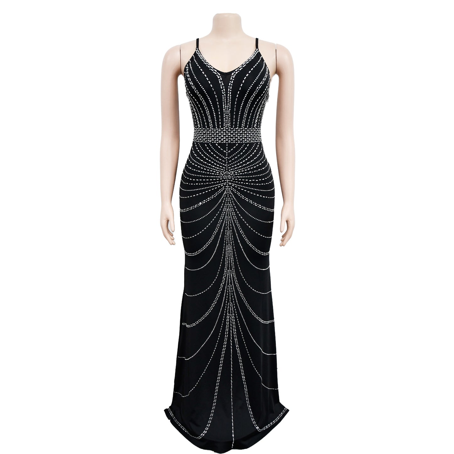 MALYBGG Spaghetti Strap Rhinestone Sleeveless Long Dress 6388LY