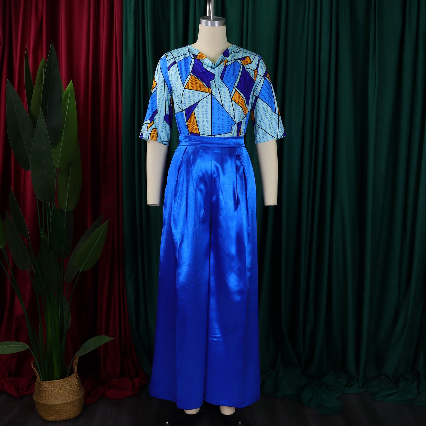 MALYBGG Short-Sleeve Printed Shirt and Loose Wide-Leg Pants Set 3279LY