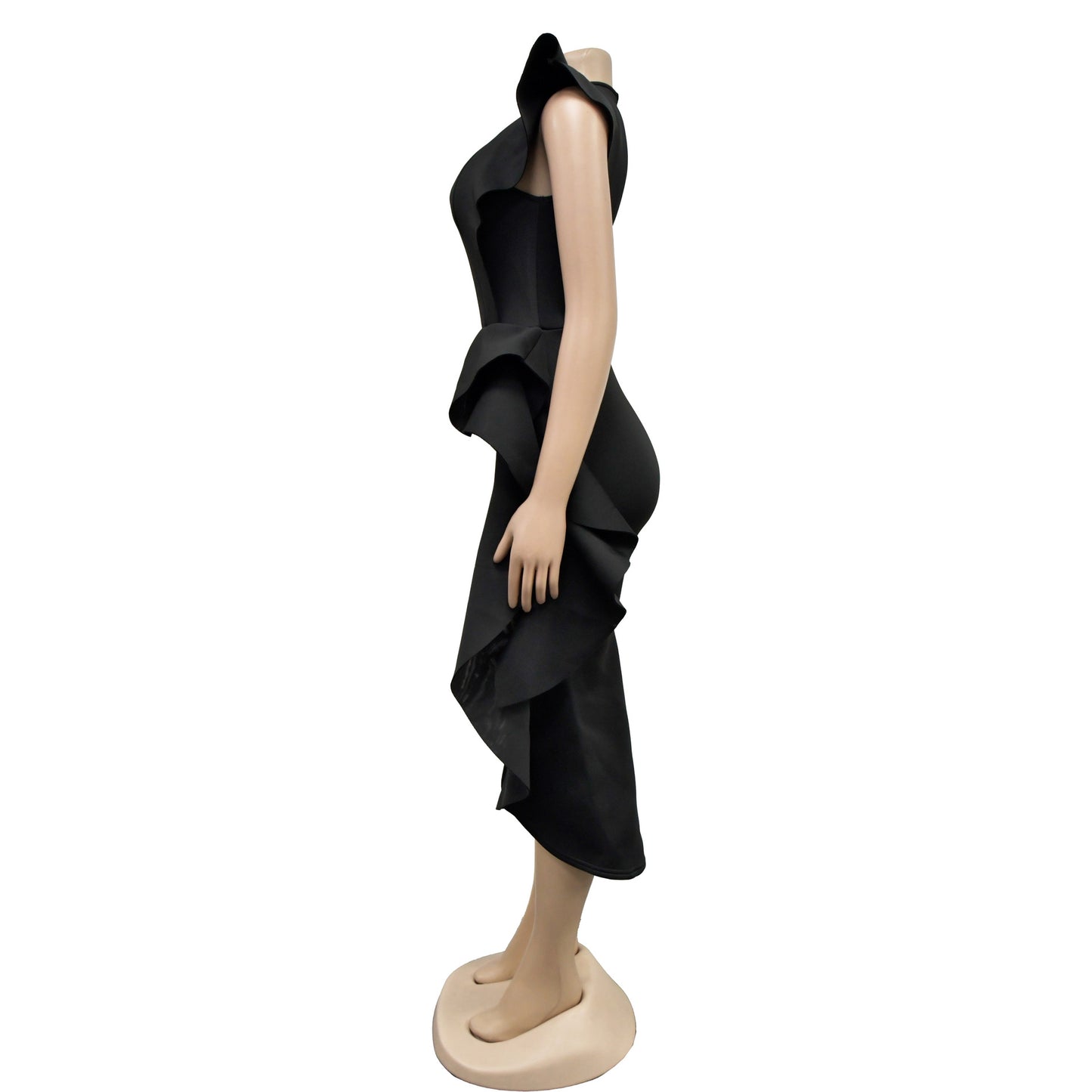 MALYBGG Monochrome Belted Frilled Irregular Hem Dress 6740LY
