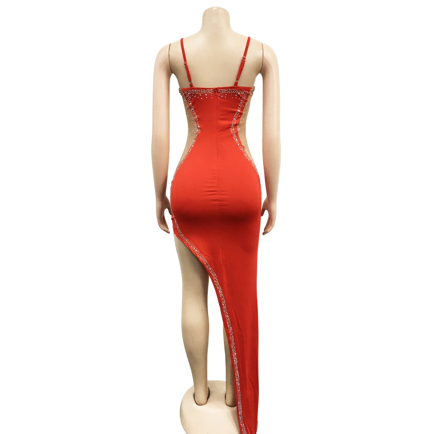 MALYBGG Solid Color Rhinestone Strap Maxi Dress 6039LY