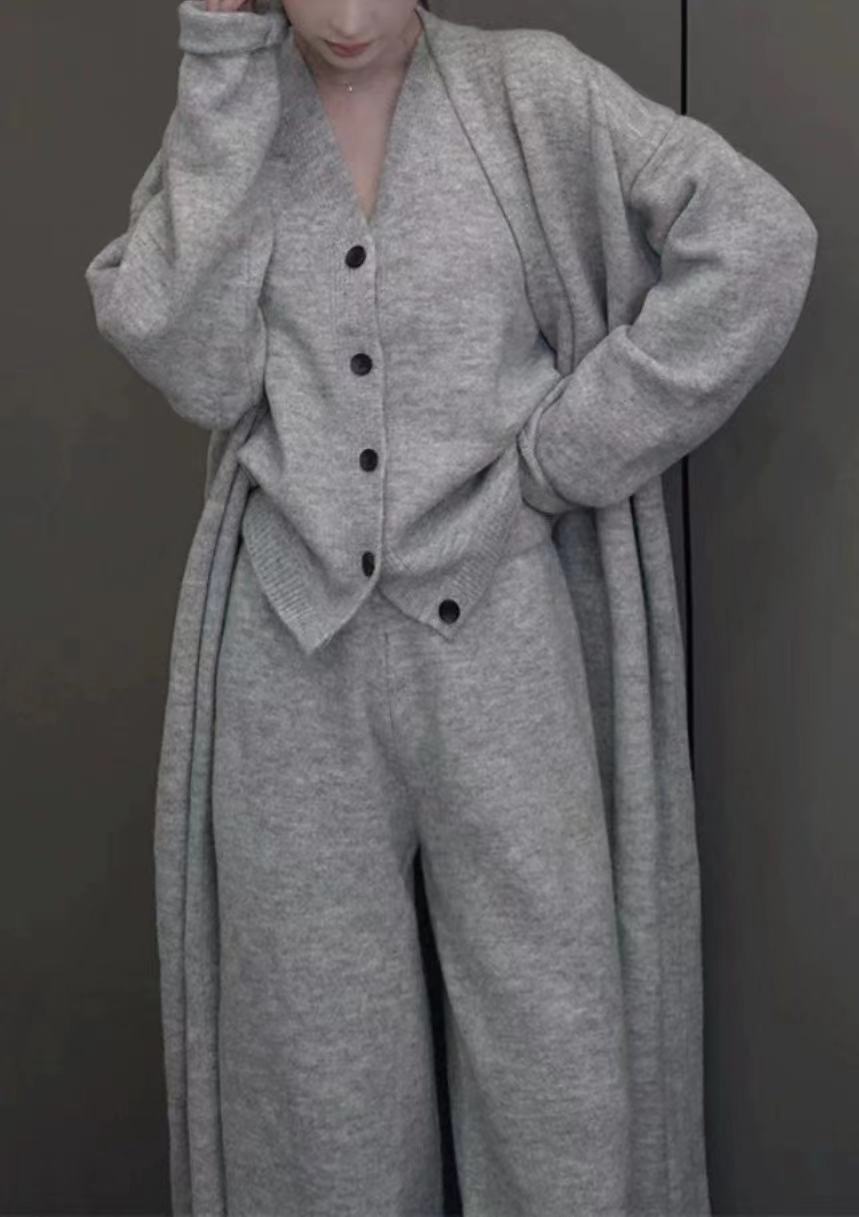 MALYBGG Long Sleeve Knit Cardigan Vest, High-Waisted Pants Three-Piece Set for Women 8053LY