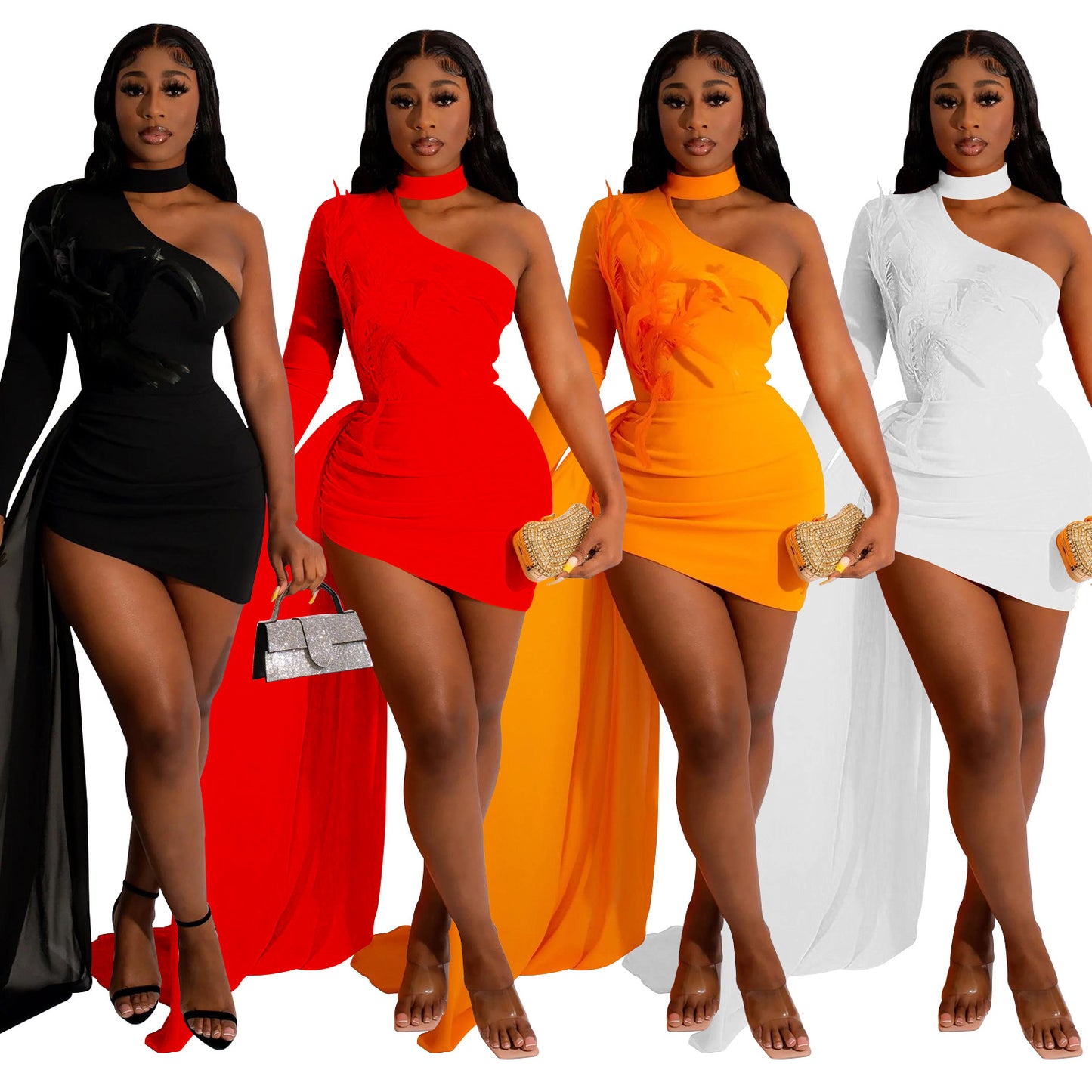 MALYBGG One-Shoulder Long Sleeve Cape Dress 6126LY