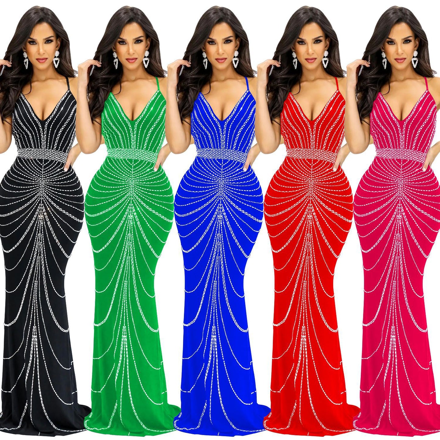 MALYBGG Spaghetti Strap Rhinestone Sleeveless Long Dress 6388LY