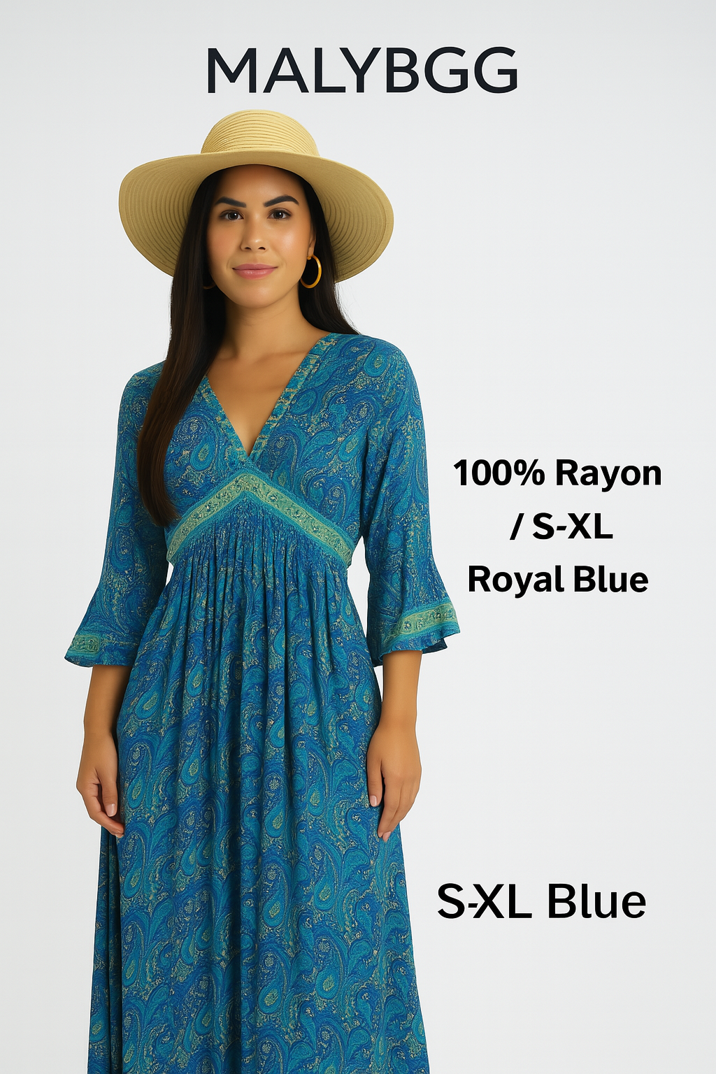 MALYBGG ELEGANT ROYAL BLUE PAISLEY MAXI DRESS FOR BEACH & VACATION