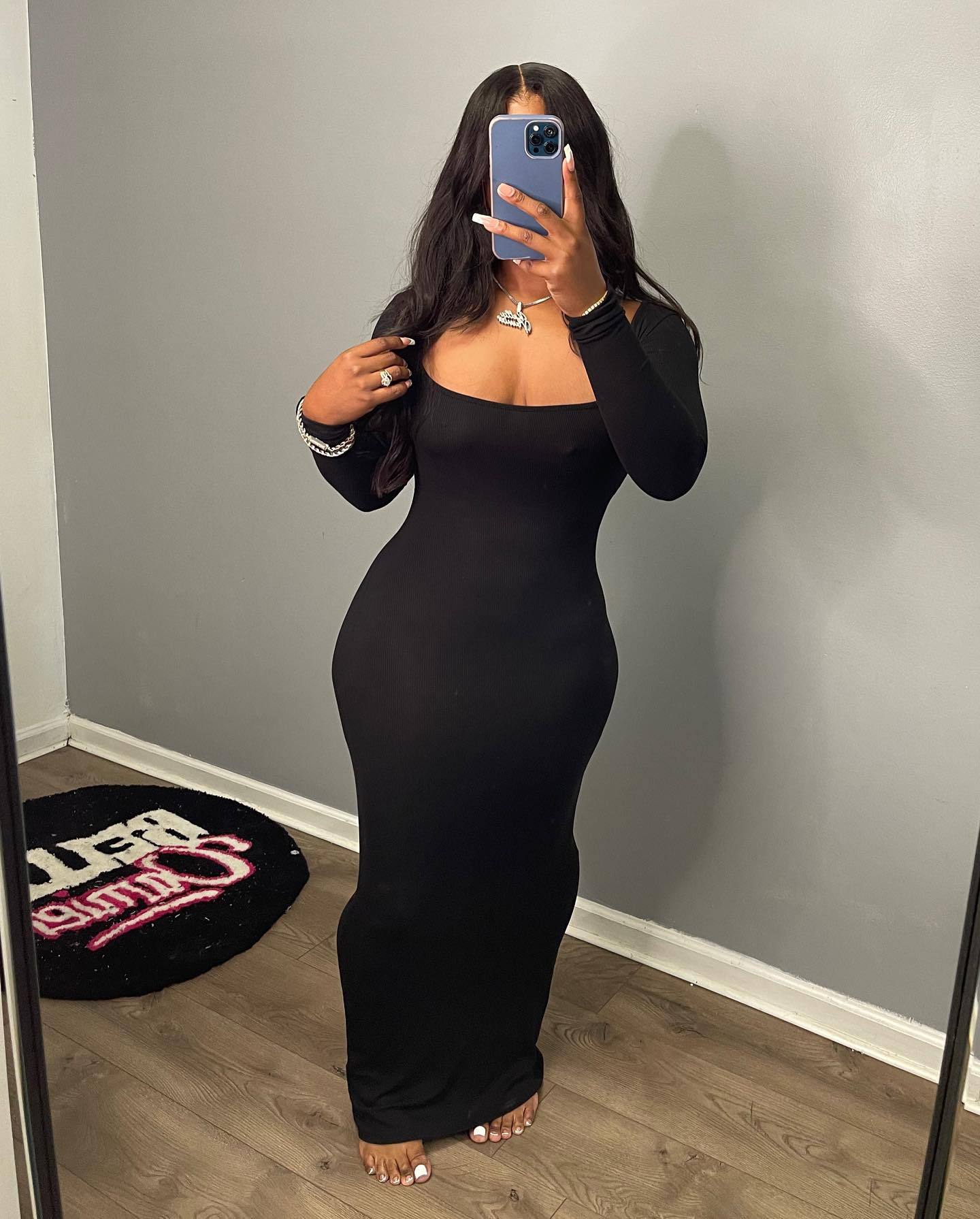 MALYBGG Stretchy Long Low-Cut Dress 5337LY