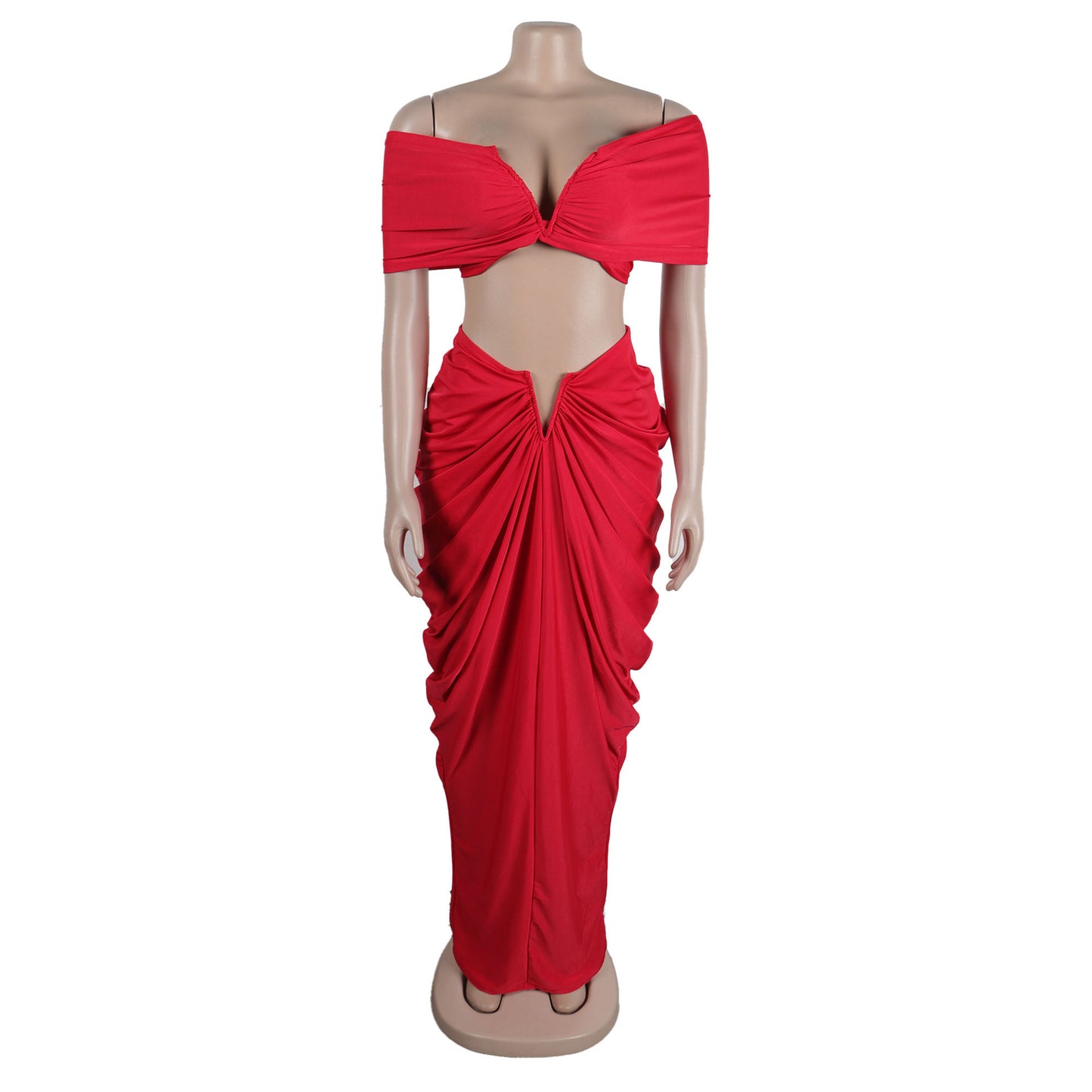 MALYBGG Two-Piece Set of Sleeveless Bandeau Elastic Tight Floor-Length Pleated Skirt 10642LY