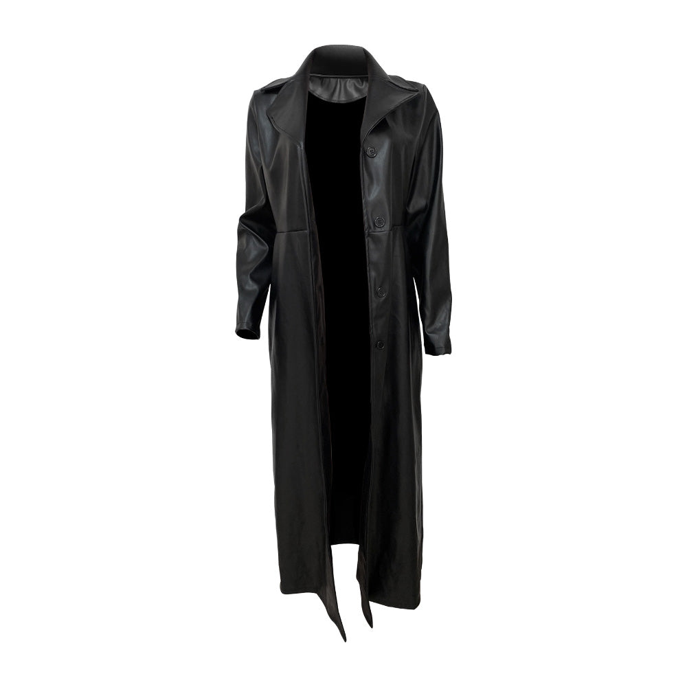 MALYBGG New Women's Fall/Winter Euro - Style Long Leather Coats, Open Front, Trendy & Warm ZZ-27727