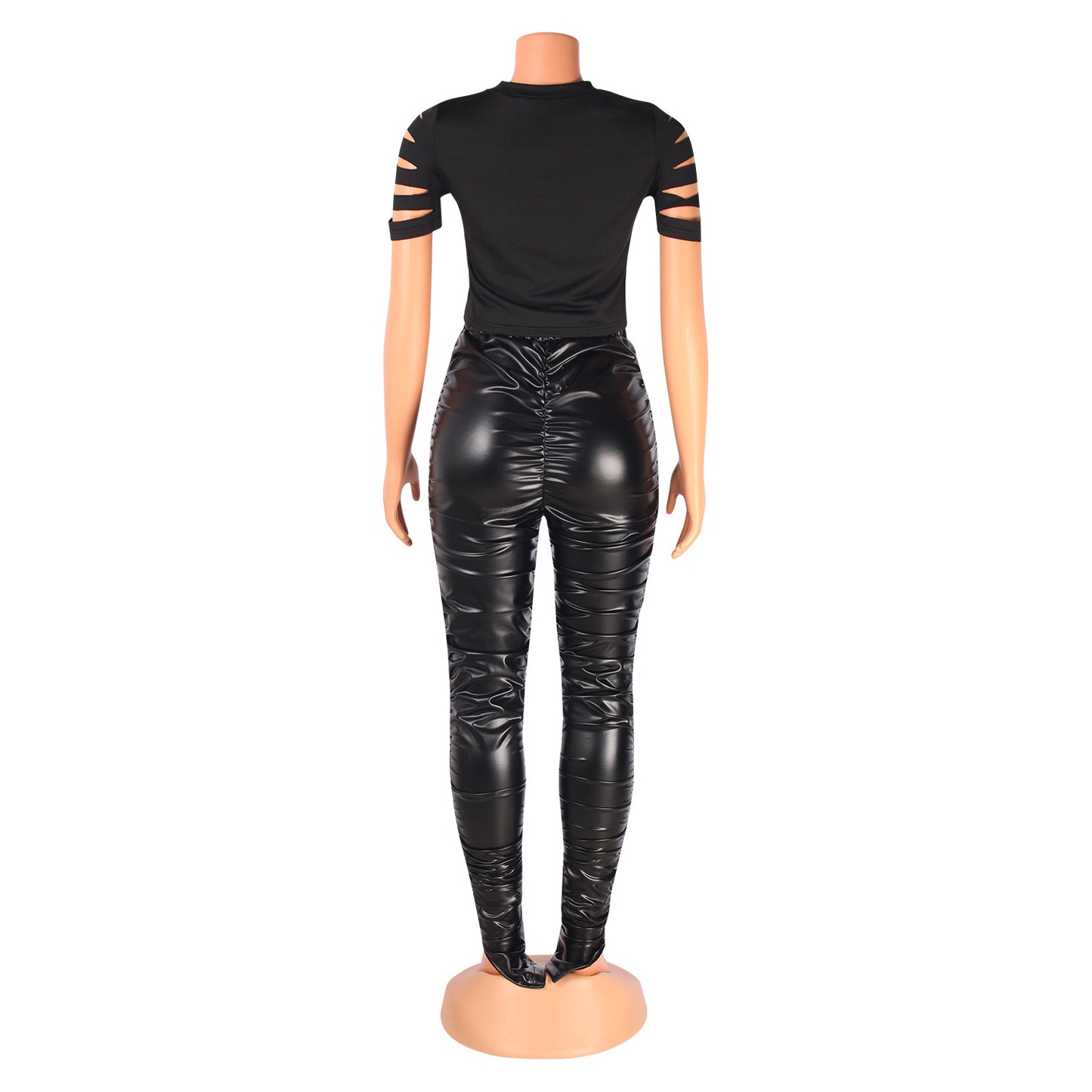 MALYBGG Stylish and Sexy High-Waisted Pleated PU Leather Pants 6125LY