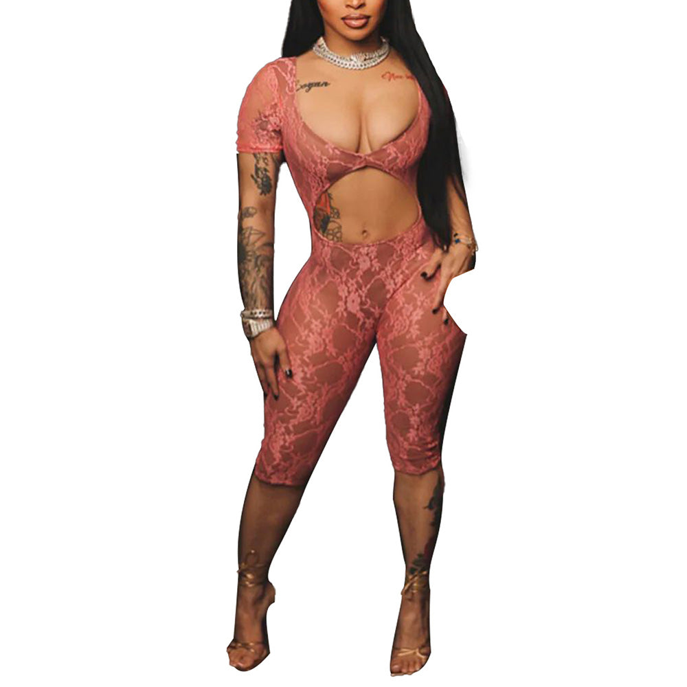 MALYBGG Sexy Cut Out Lace See Through Short Rompers 24011LY