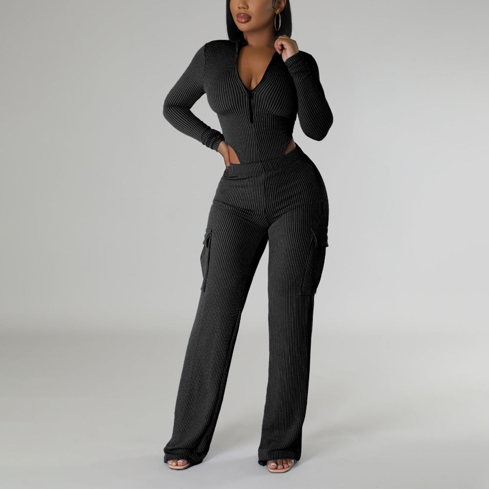 MALYBGG Elastic High - waisted Long - sleeved One - piece Workwear Pants Set ZZ-27810