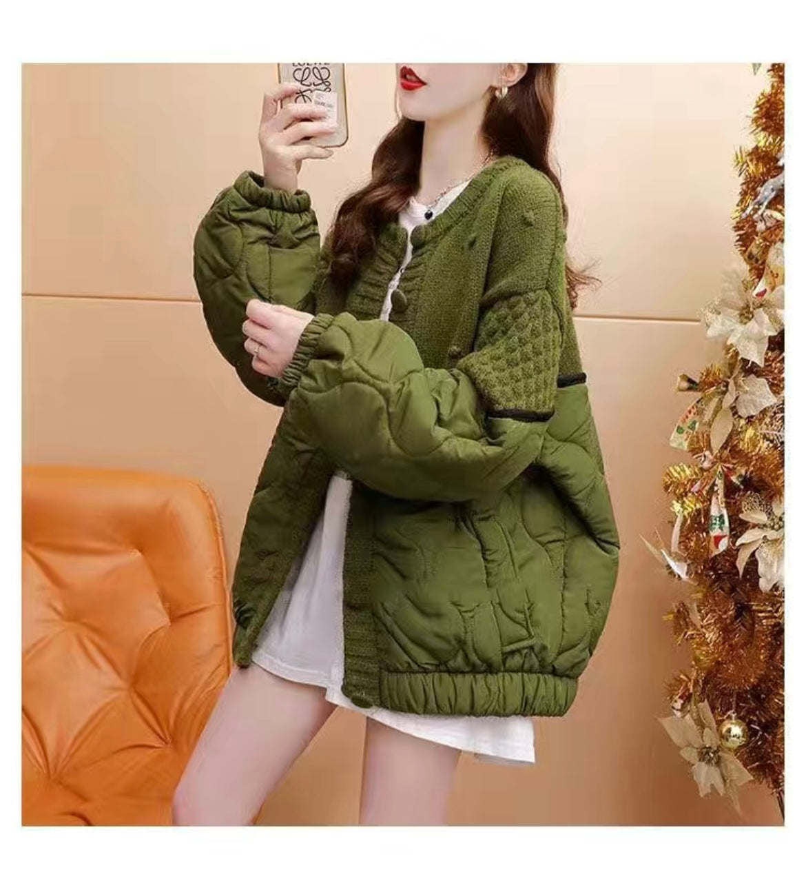 MALYBGG Embrace Fashion in a Thickened Patchwork Knit Sweater Coat 8020LY