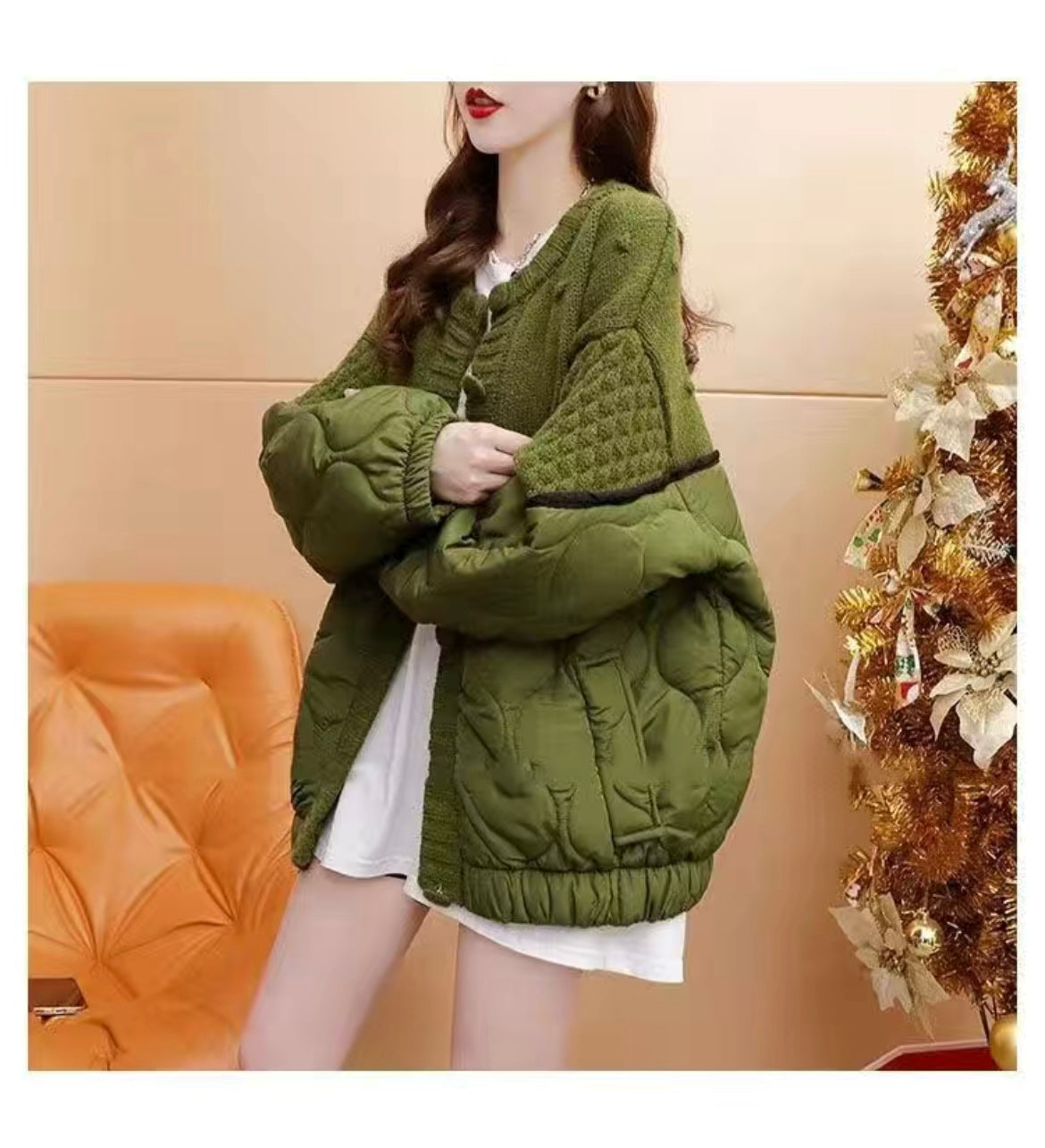 MALYBGG Embrace Fashion in a Thickened Patchwork Knit Sweater Coat 8020LY