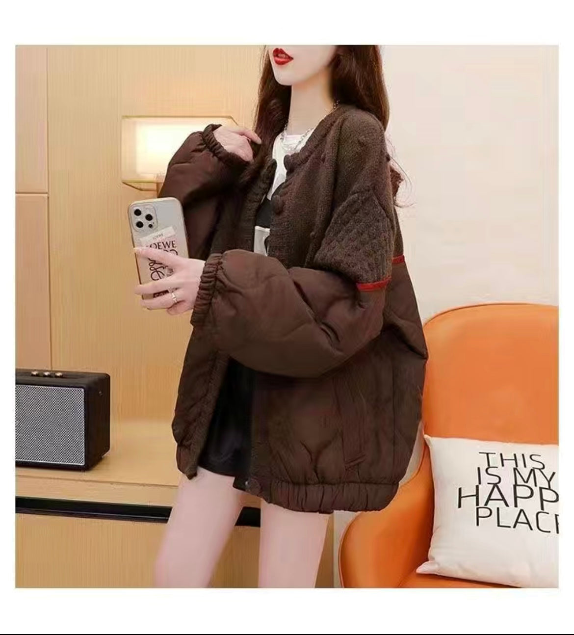 MALYBGG Embrace Fashion in a Thickened Patchwork Knit Sweater Coat 8020LY