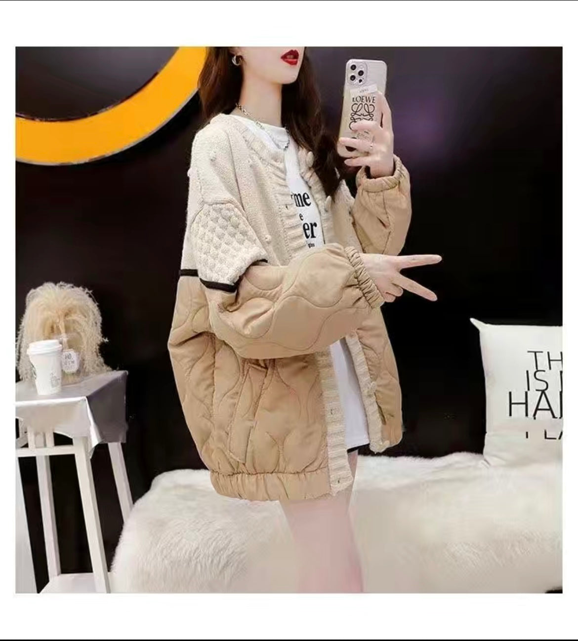 MALYBGG Embrace Fashion in a Thickened Patchwork Knit Sweater Coat 8020LY