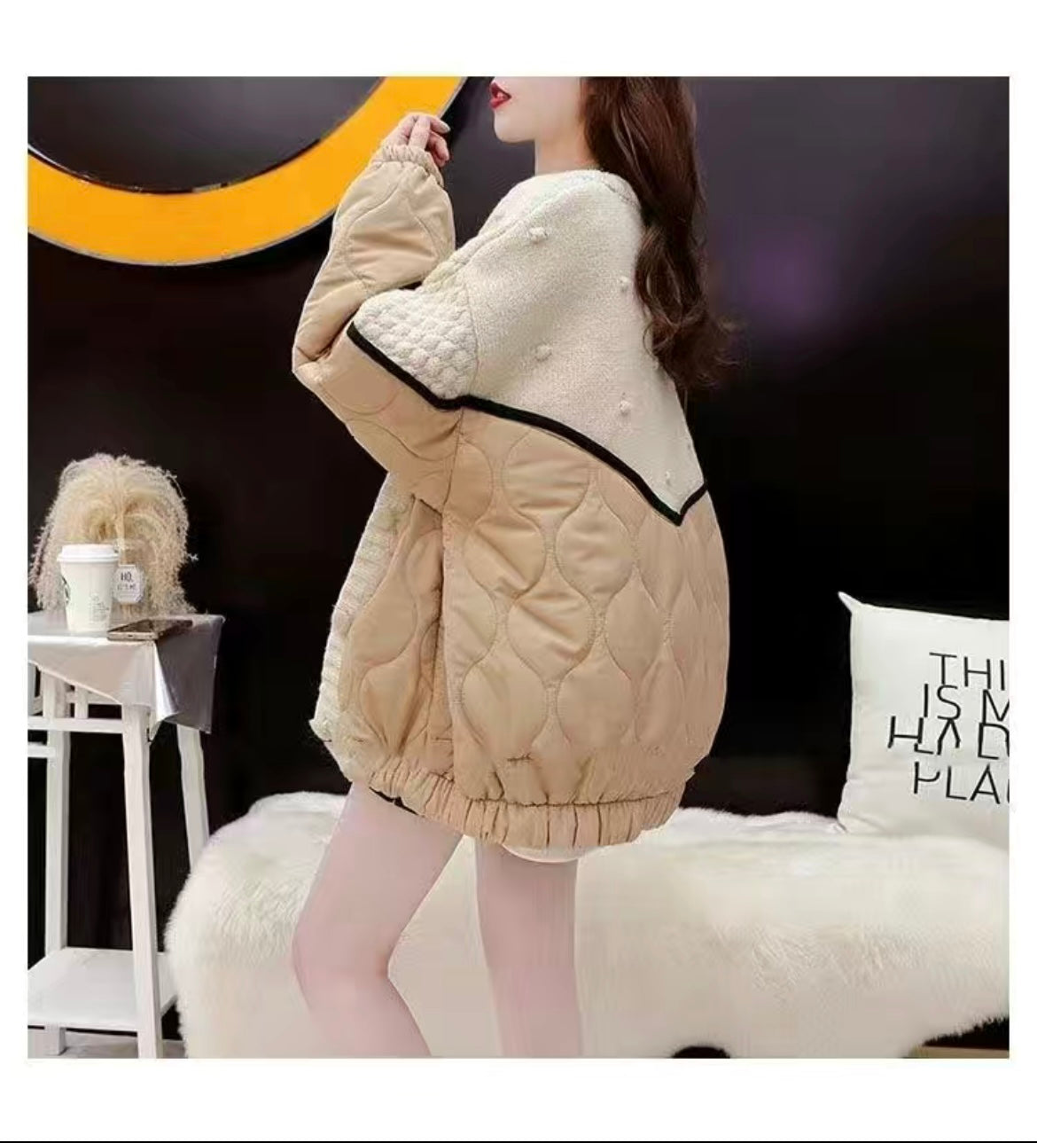 MALYBGG Embrace Fashion in a Thickened Patchwork Knit Sweater Coat 8020LY