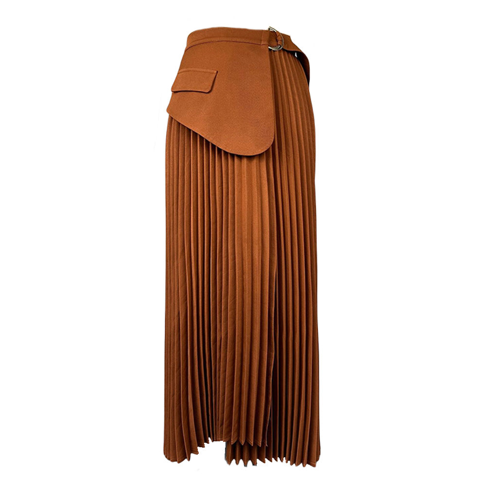 MALYBGG High Waist Belt Big Swing Pleated Long Maxi Skirt 7493LY