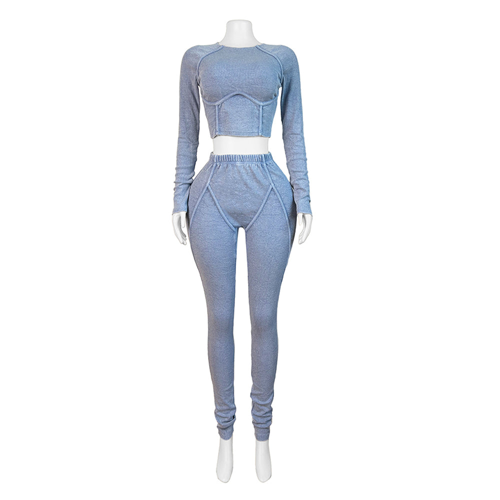 MALYBGG Long Sleeve Crop Top And Skinny Pants Sets 24043LY