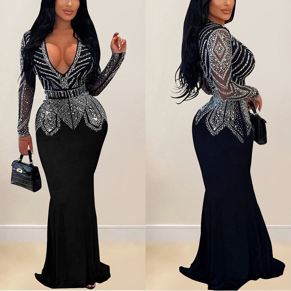 MALYBGG Stylish Sequins And V-Neck Dresses 7003LY