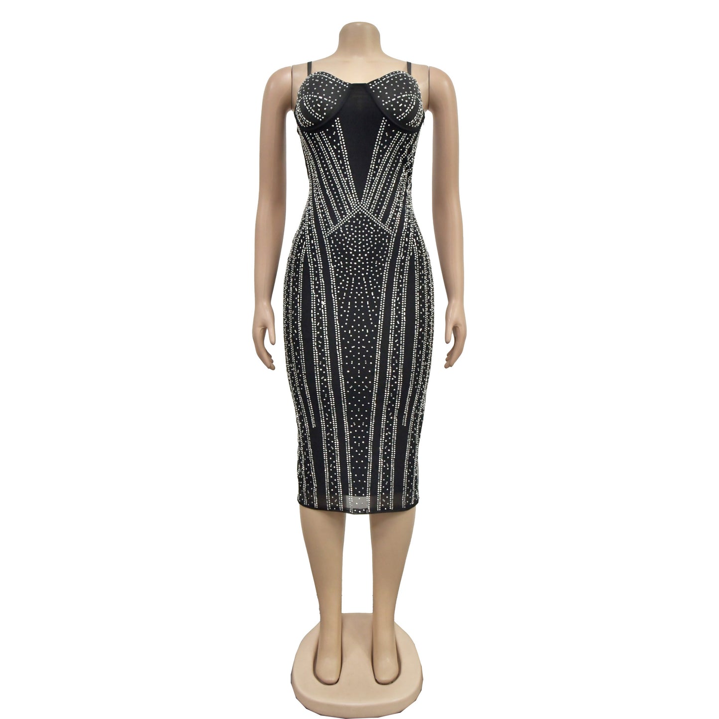 MALYBGG Sexy Mesh Rhinestone-Studded Halter Dress 6821LY