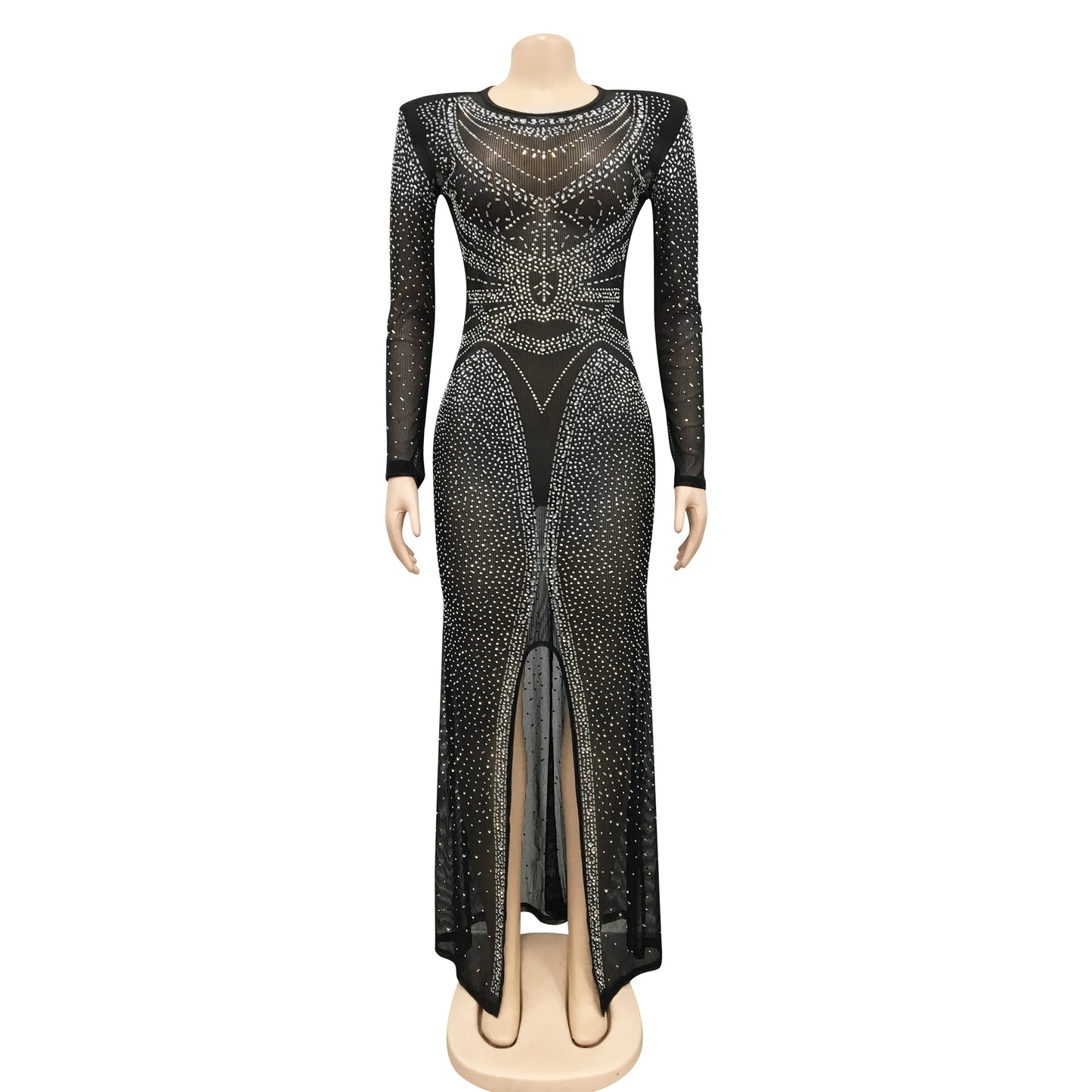 MALYBGG Rhinestone Embellished Dress with Sheer Mesh 5595LY