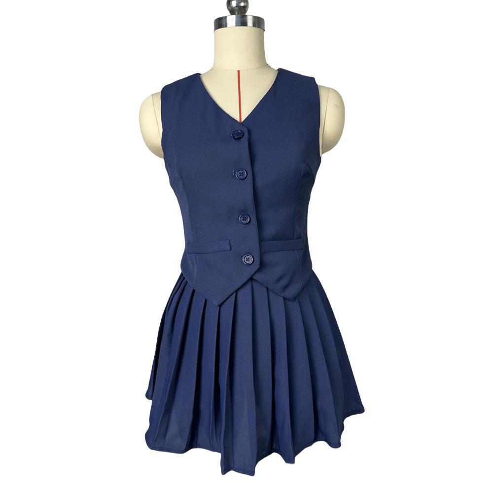 MALYBGG V-Neck Sleeveless Vest Top and Pleated Mini Skirt Sets 7358LY