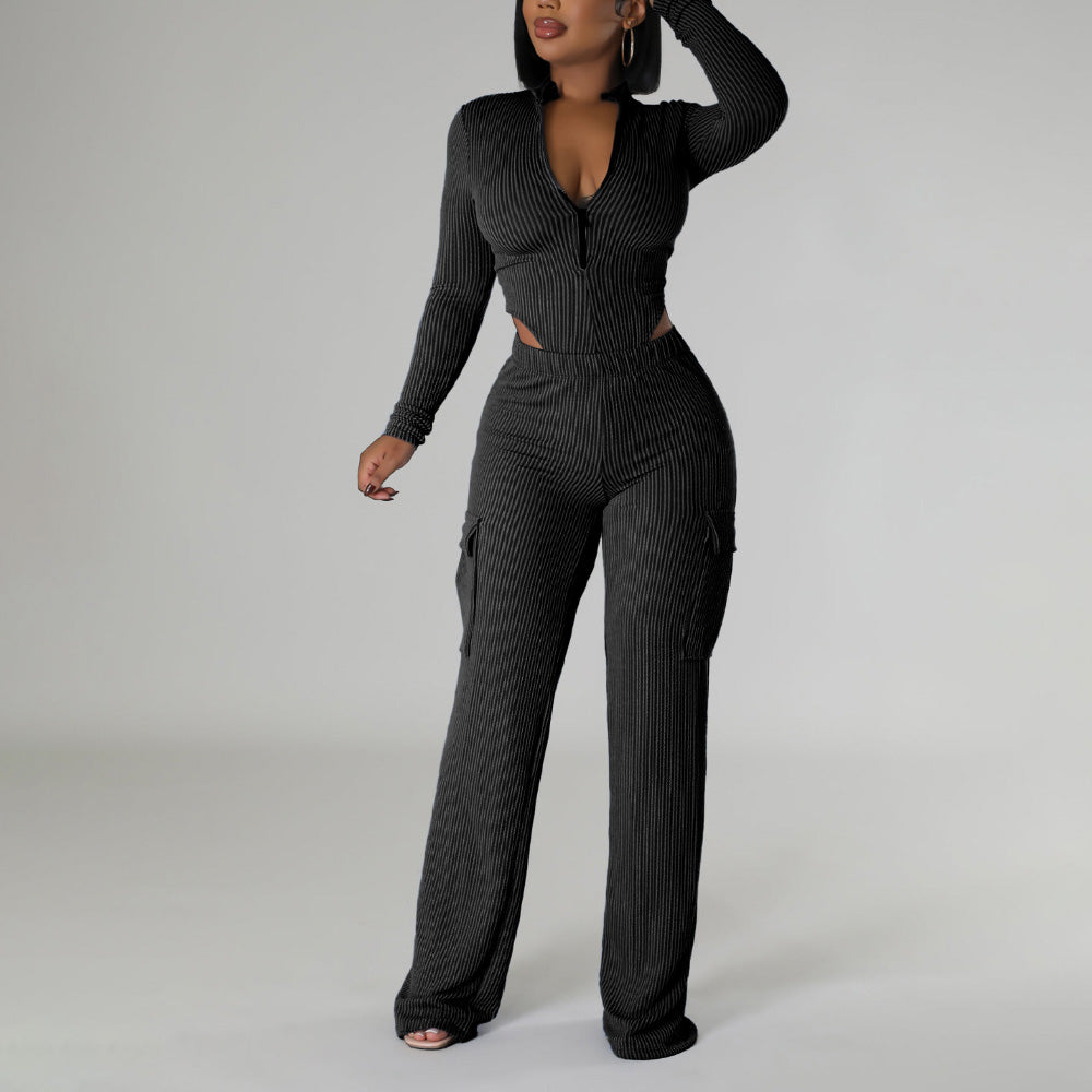 MALYBGG Elastic High - waisted Long - sleeved One - piece Workwear Pants Set ZZ-27810