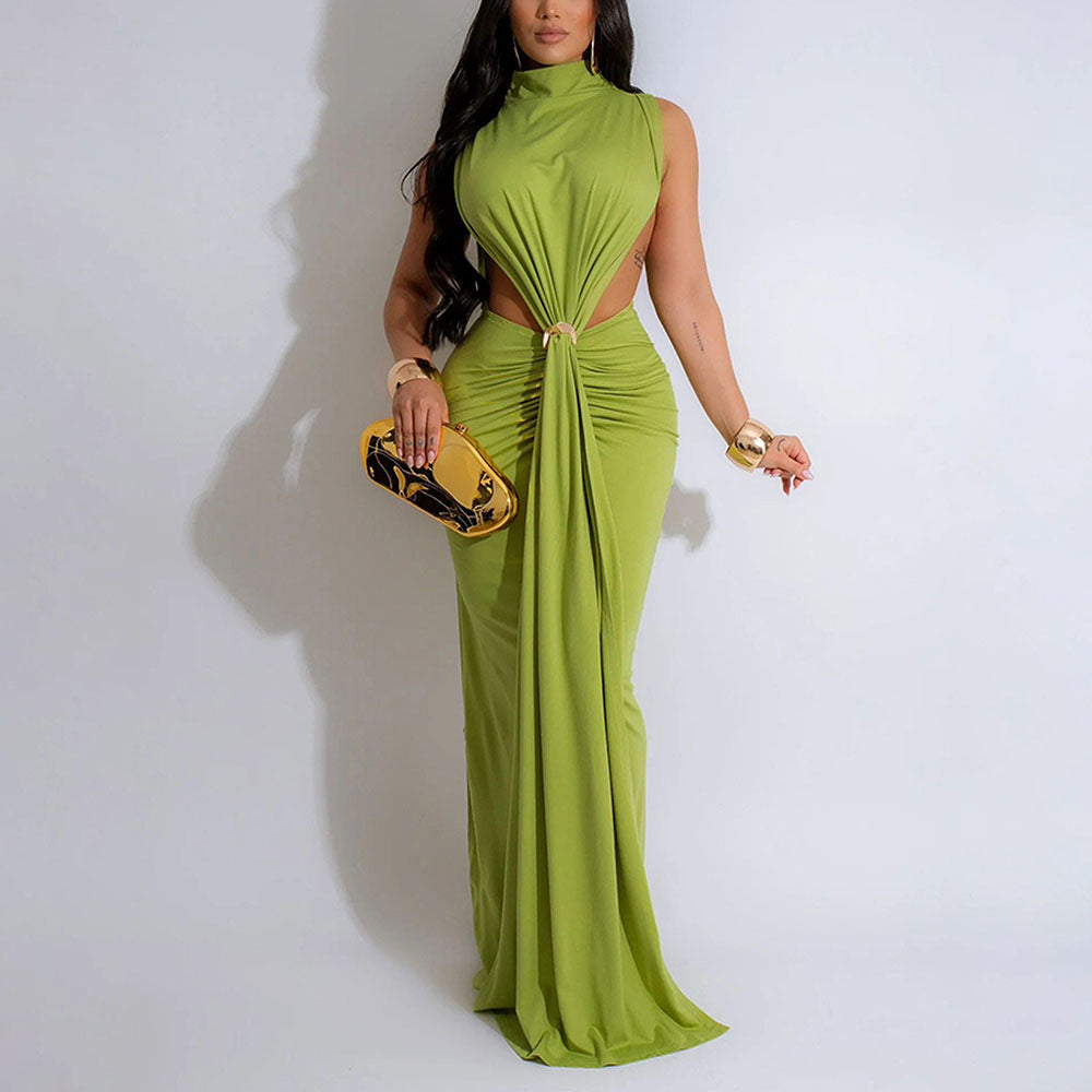 MALYBGG Fashionable Solid Color Sexy Side Slit Sleeveless Evening Dress 10772LY