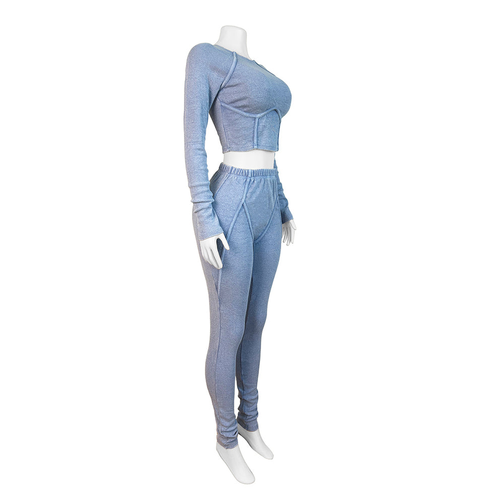 MALYBGG Long Sleeve Crop Top And Skinny Pants Sets 24043LY