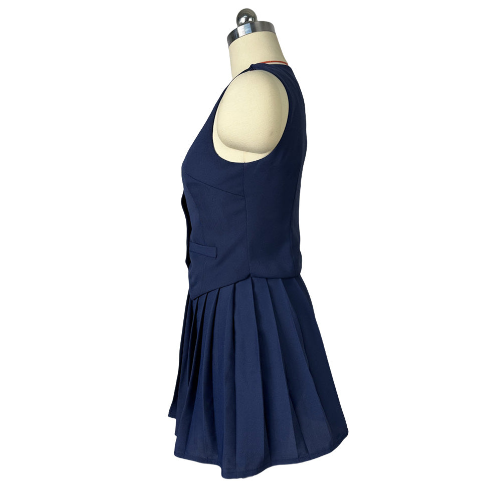 MALYBGG V-Neck Sleeveless Vest Top and Pleated Mini Skirt Sets 7358LY