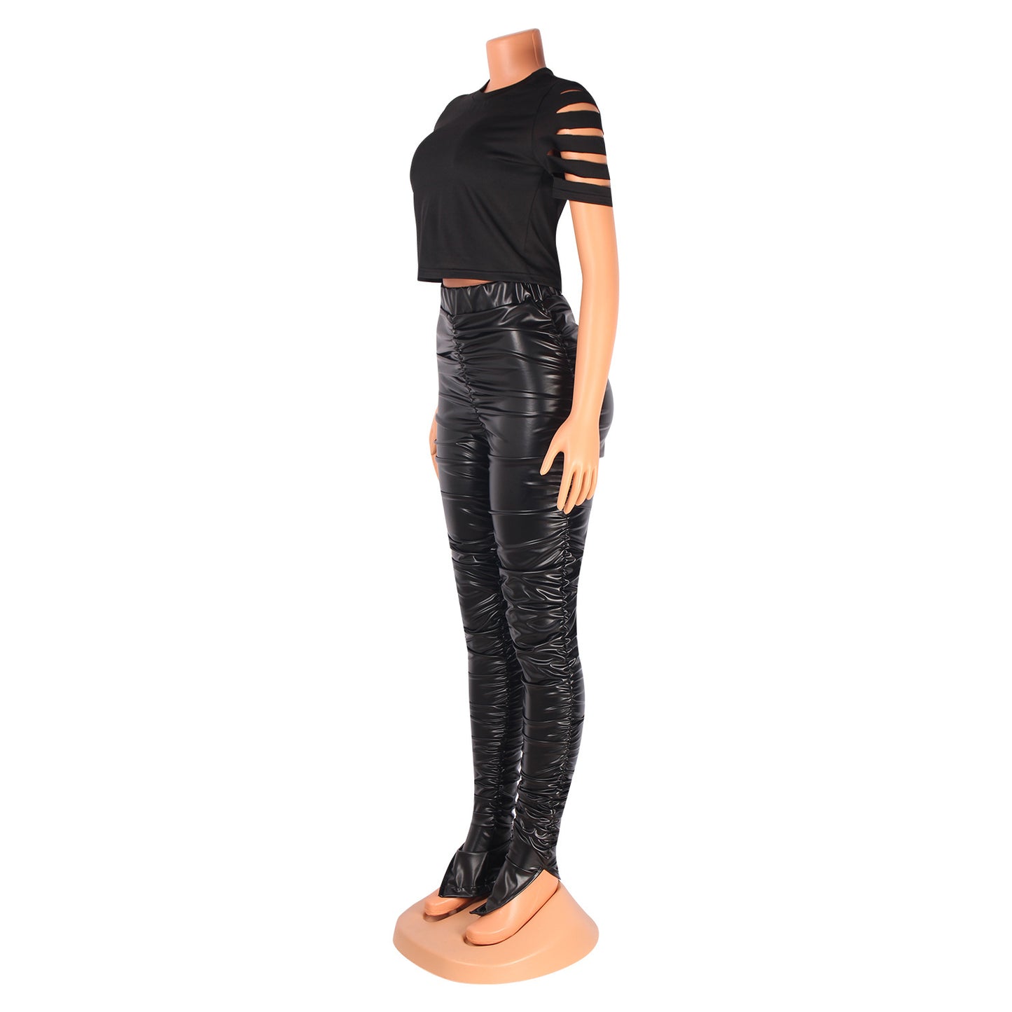 MALYBGG Stylish and Sexy High-Waisted Pleated PU Leather Pants 6125LY