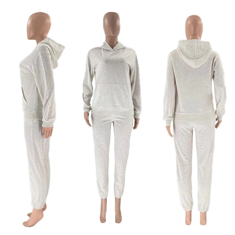 MALYBGG New Arrival: Solid - Color Hooded Long - Sleeve Sweatshirt and Cuffed Cotton Trousers Set ZZ-27702