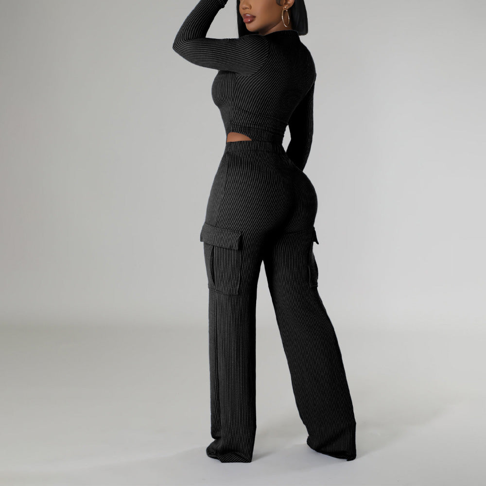 MALYBGG Elastic High - waisted Long - sleeved One - piece Workwear Pants Set ZZ-27810