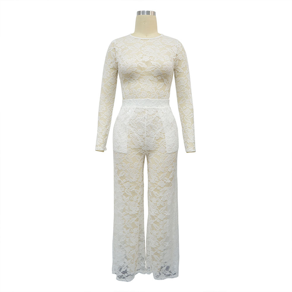 MALYBGG Women's Long Sleeve Lace Jumpsuit and Straight Leg Pants Set 10773LY