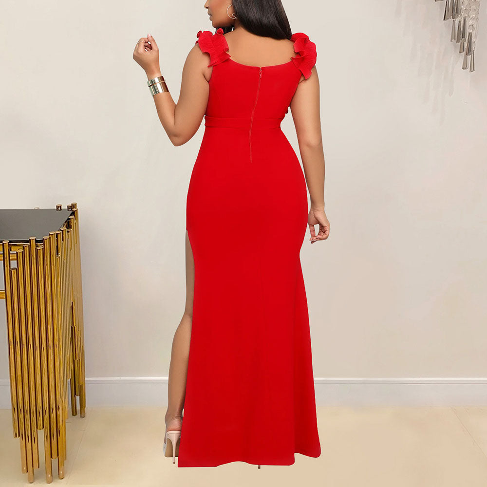 MALYBGG Floor-length Front Slit Dress with Sleeveless V-neck 7013LY