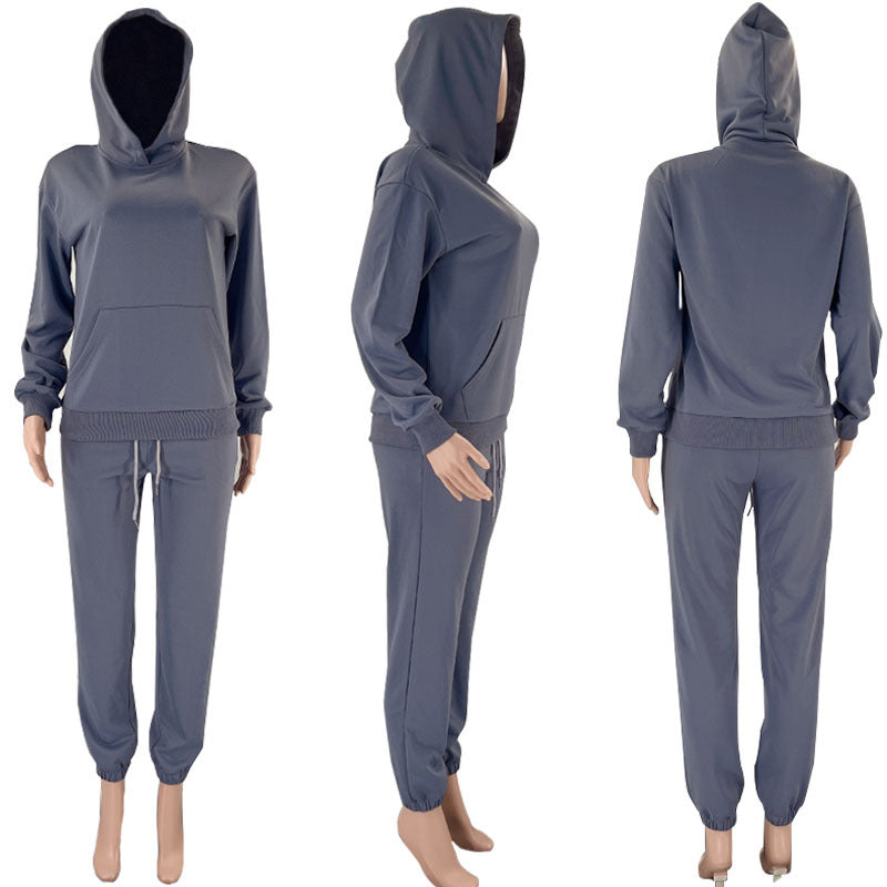 MALYBGG New Arrival: Solid - Color Hooded Long - Sleeve Sweatshirt and Cuffed Cotton Trousers Set ZZ-27702