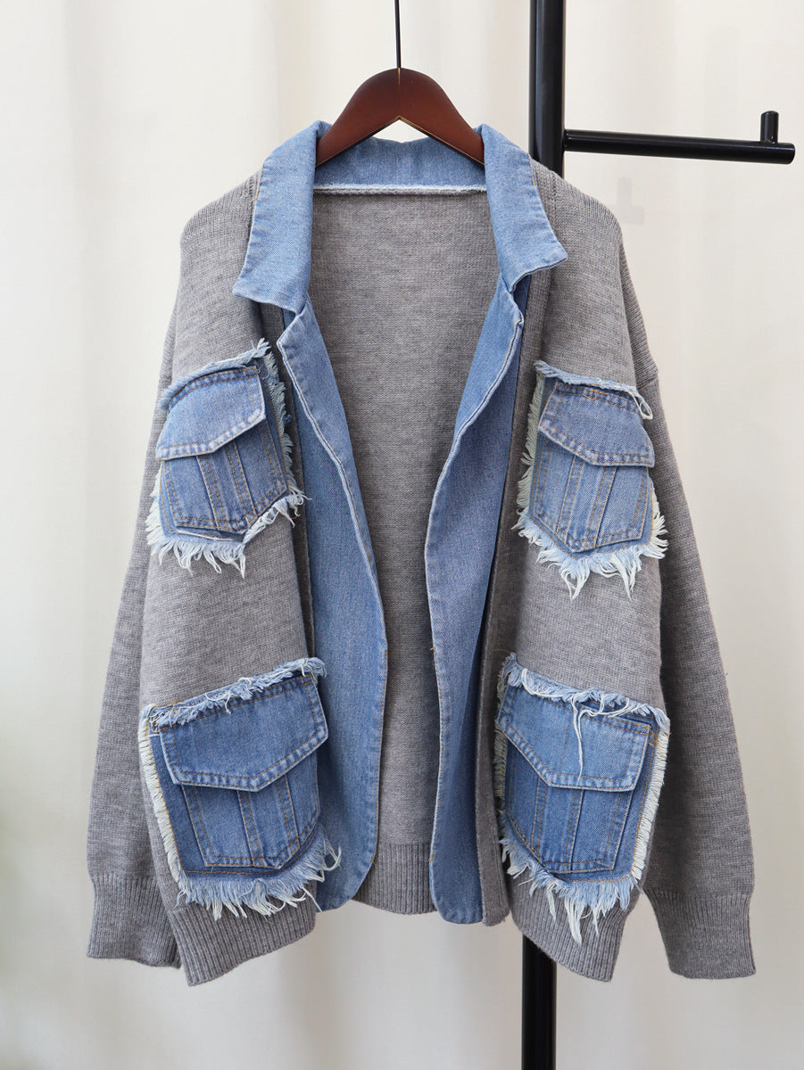 MALYBGG Loose Fit Denim Knit Cardigan 879LY