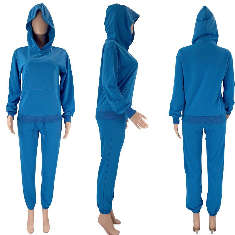 MALYBGG New Arrival: Solid - Color Hooded Long - Sleeve Sweatshirt and Cuffed Cotton Trousers Set ZZ-27702