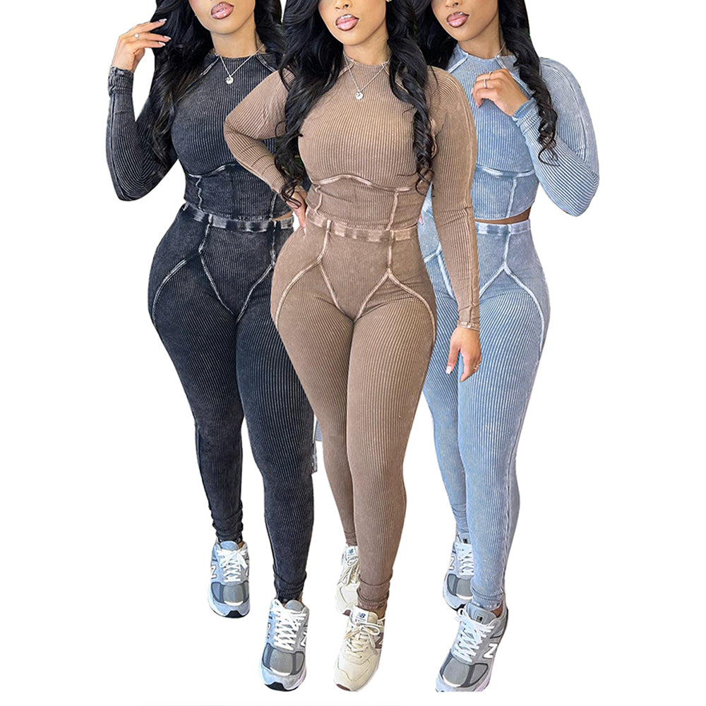 MALYBGG Long Sleeve Crop Top And Skinny Pants Sets 24043LY