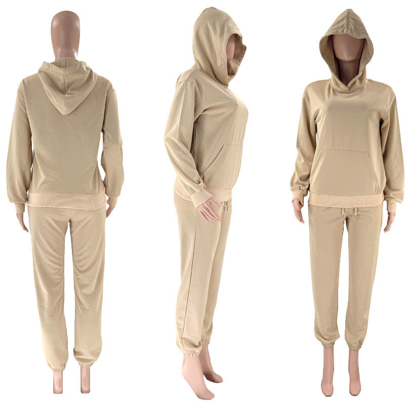 MALYBGG New Arrival: Solid - Color Hooded Long - Sleeve Sweatshirt and Cuffed Cotton Trousers Set ZZ-27702