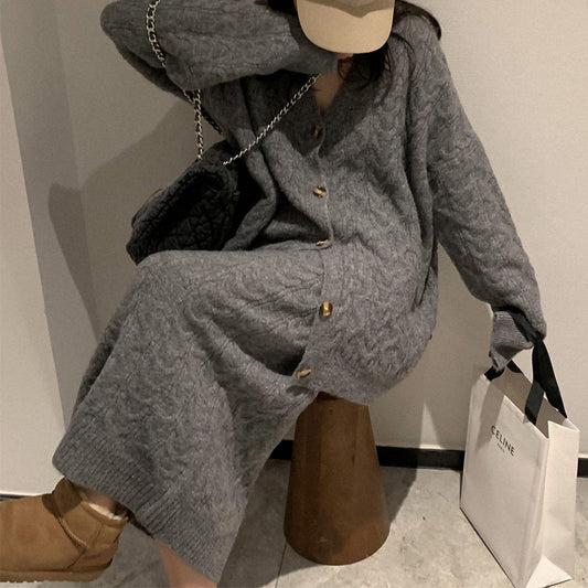 MALYBGG Cozy Two-Piece Ensemble with Oversized Sweater Coat and High-Waisted Skirt 8044LY