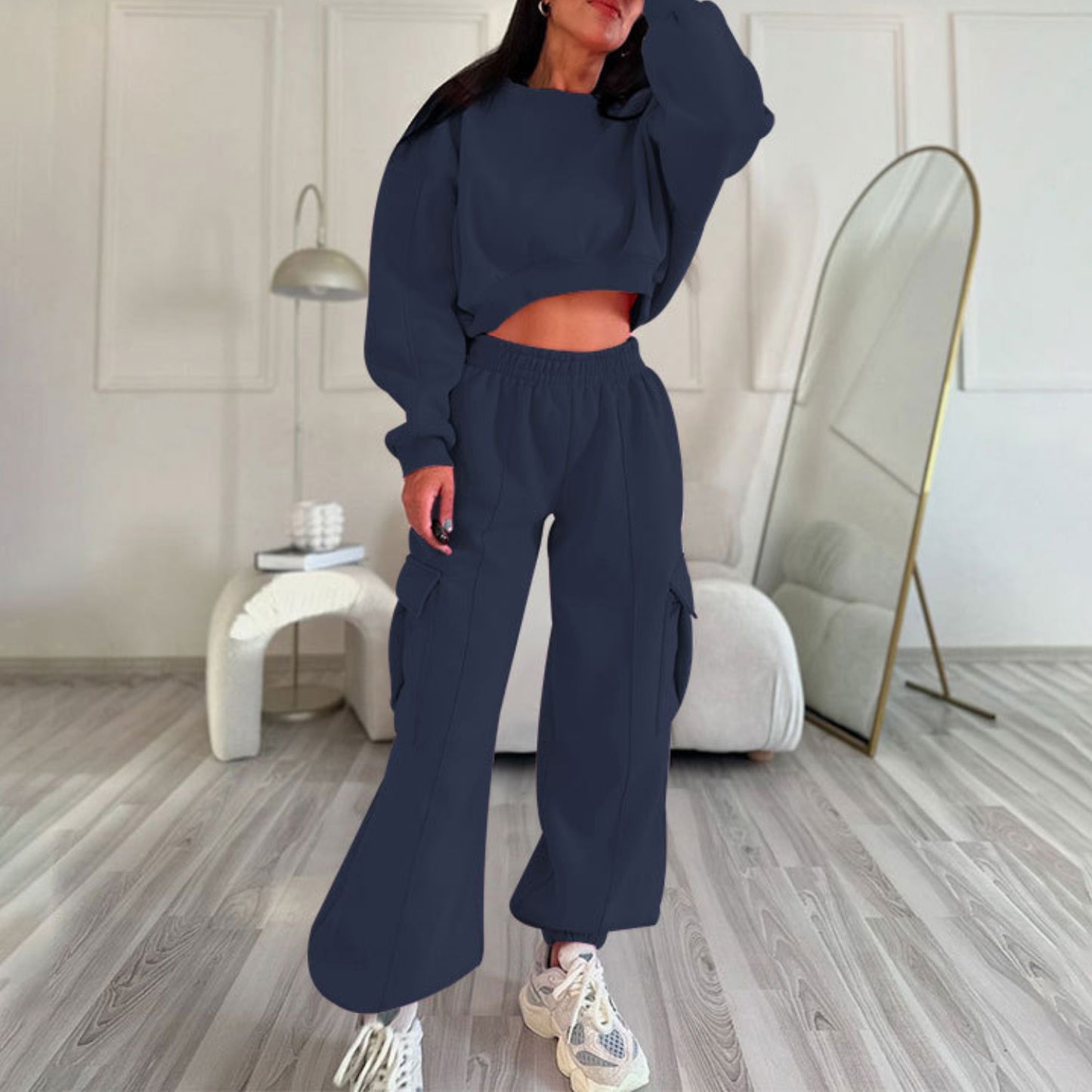 MALYBGG Women's New Autumn Set: Round-Neck Sweatshirt & Loose Pocketed Pants ZZ-27775