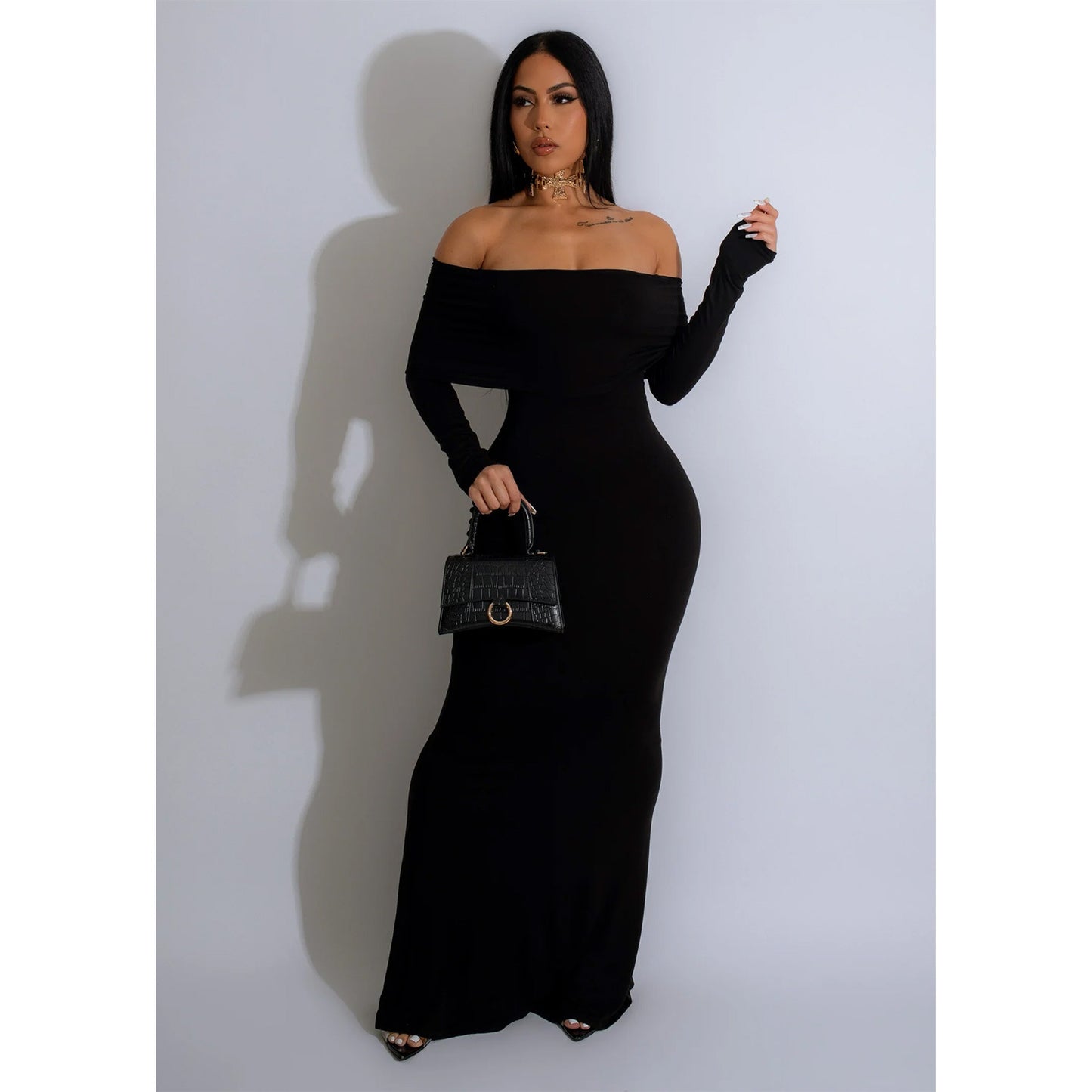 MALYBGG Women Sexy Solid Off-Shoulder Maxi Dress 6752LY