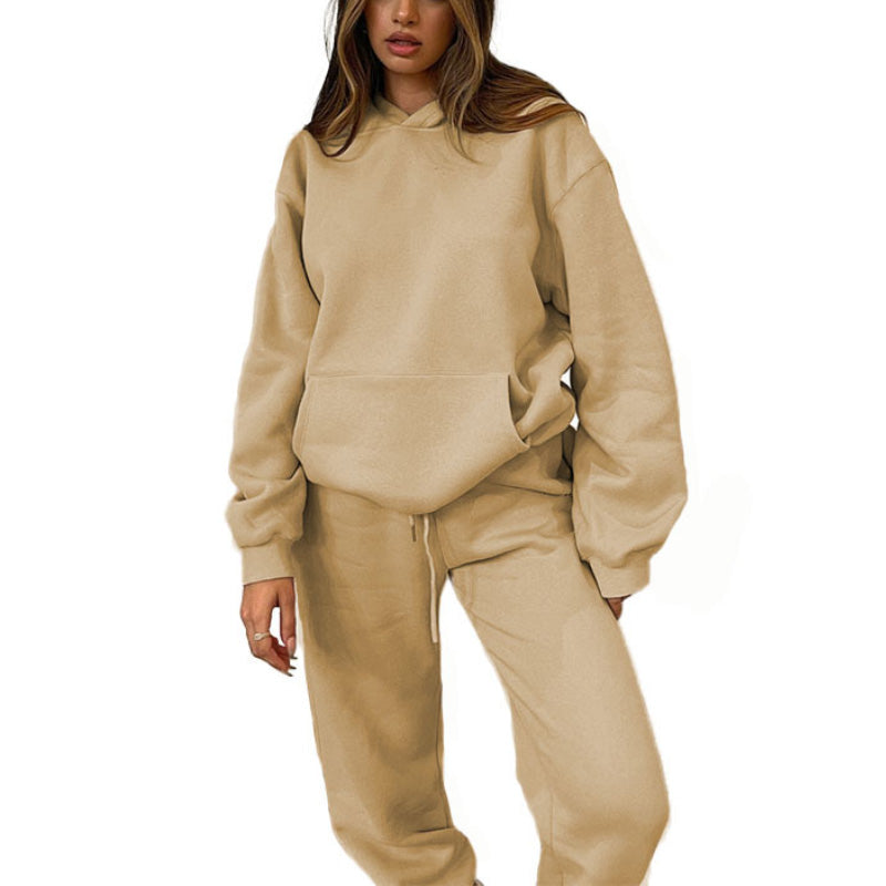 MALYBGG New Arrival: Solid - Color Hooded Long - Sleeve Sweatshirt and Cuffed Cotton Trousers Set ZZ-27702