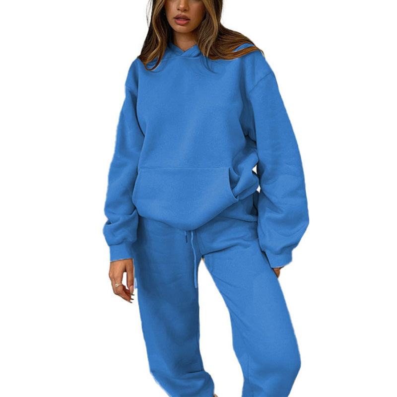 MALYBGG New Arrival: Solid - Color Hooded Long - Sleeve Sweatshirt and Cuffed Cotton Trousers Set ZZ-27702