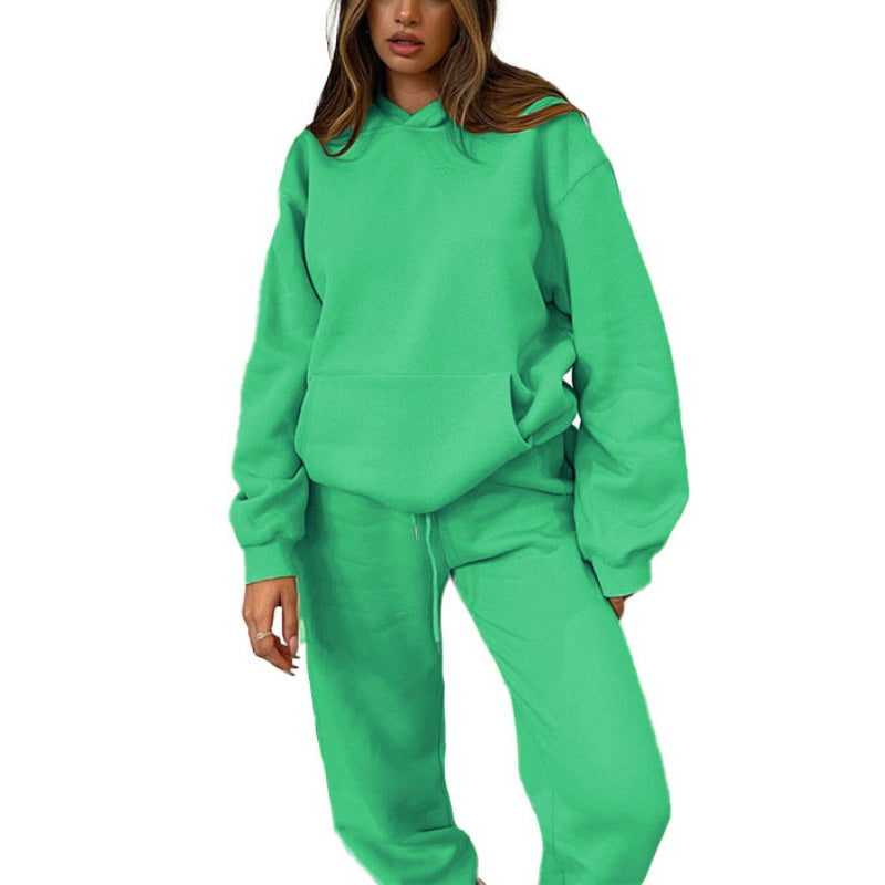 MALYBGG New Arrival: Solid - Color Hooded Long - Sleeve Sweatshirt and Cuffed Cotton Trousers Set ZZ-27702